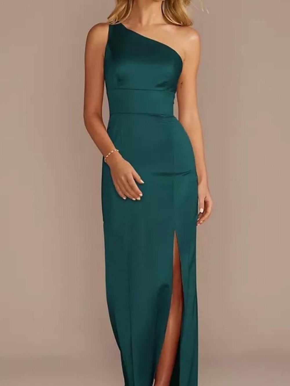 David's Bridal Teal One Shoulder Gown